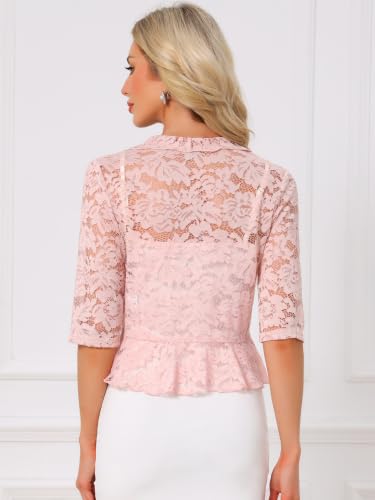 Image of Allegra K Lace Shrug for Women Bolero Tops Sheer Cardigan Open Front Half Sleeve Dressy Cover Up