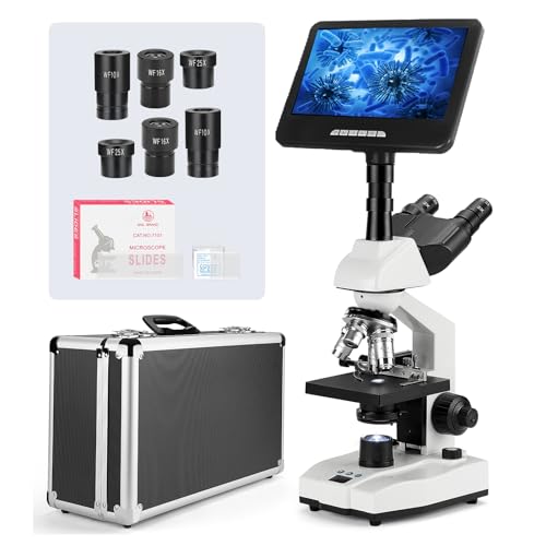 Image of [Constant Temp 24MP Smart Monitor] Vabiooth Lab Trinocular Compound Microscope 40X-2500X Mag with 7 inch Monitor Free Software-One Click Capturing Images & Video, Measuring Lengths, Adjustable Temp Stage