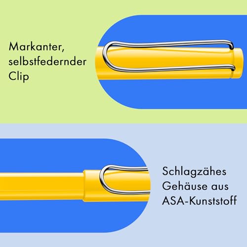 Lamy safari roll-ink yellow Tintenpatronenroller – zeitlos klassischer Stift mit ergonomischem Griff & Strichbreite M - Gehäuse aus robustem ASA-Kunststoff – inkl. Tintenpatrone T10 blau