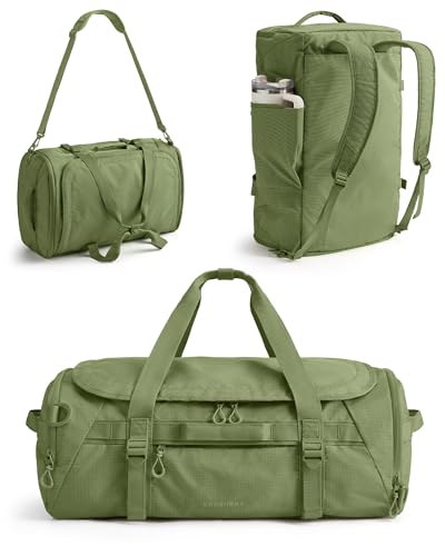 BAGSMART 4-IN-1 Duffle Bag for Travel, 40L Travel Bag Gym Duffle, TSA Carry on Backpack with Shoes Compartment & Wet Pocket, Water-resistant Workout Duffel, Forest Green