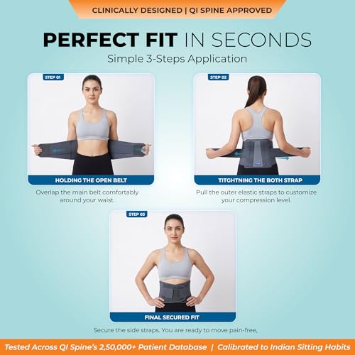 Image of Lumbar Sacral Belt | 5-Year Warranty | Back Support Belt for Lower Back Pain, Sciatica, Muscle Strains, Posture Correction | Orthopedic Belt 4 Metal Stays | Men & Women (XXXL)(Grey)