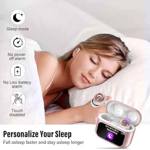 Image of VEKJ Sleep Earbuds Bluetooth 5.4 in Ear Smart Touch Screen Ear Buds, 48H Playtime Sleep Headphones Small Design for Side Sleepers, 5 EQ Modes, Crystal-Clear Calls, IPX7 Waterproof Earphones Rose Gold