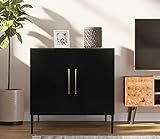 REHOOPEX Storage Cabinet with Doors - Free Standing Cabinet, Modern Wooden Sideboard, Black Side...