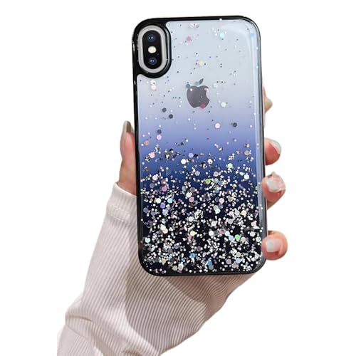 Image of Vonzee Case Compatible with iPhone X & XS (5.8 inch), Non Moving Glitter Cover for Girls & Women Soft TPU Shockproof Anti Scratch Drop Protection Cover (Black)