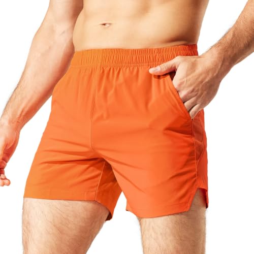 MIER Men's 5 Inch Running Shorts, Quick-Dry with Pockets, Orange XXL