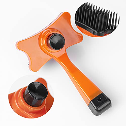 Pet dog&cat Cleaning and Grooming Massage Brush with Quick Self-cleaning Function and Soft Bristles will Make Your Pet Love it (Orange)