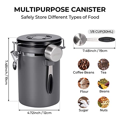 Lryybti Coffee Canisters, Airtight Stainless Steel Coffee Bean Storage Container With Scoop And Date Tracker & Co2 Release Valve, 22Oz, Gray #TOP3
