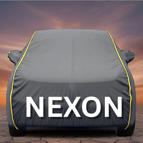 Image of Premium Grey Series 100% Waterproof Car Body Cover for Nexon Cover (All Models) with Mirror Pockets | Triple Stitched, Elastic, Custom Fit, Heat Resistant, Anti-Dust, All-Weather Cover