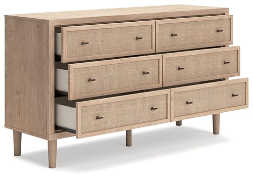 Signature Design by Ashley Cielden Coastal 6-Drawer Dresser with Safety Stop and Textured Cane Details, Light Brown - Image 3