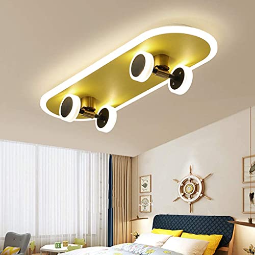 Lampe Pour Enfants Plafonnier LED 32W Skateboard Design Plafond Dimmable Avec Télécommande Lampe De Salon Dessin Animé Acrylique Or Lustre Garçons Filles Chambre Plafonniers Éclairage Cover