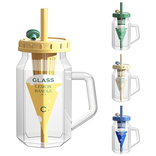 Image of Glass Tumbler with Infuser Lid and Straw - 500ml, Set of 1, Reusable Leak-Resistant Drinking Cup for Water, Juice, Iced Coffee, Tea, Smoothies & Bubble Tea, Travel Mug (Receiving Random Color)
