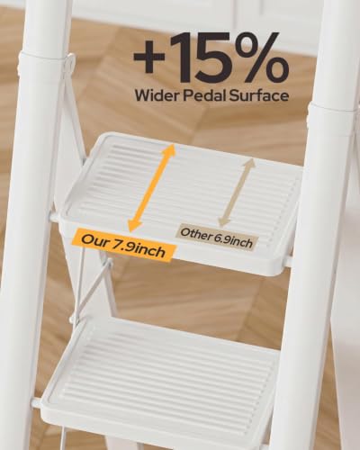 Image of 5 Step Ladder for 10 Feet High Ceiling, Folding Step Stool Stepladders with Anti-Slip and Wide Pedal for Home and Kitchen Use Space Saving (White)