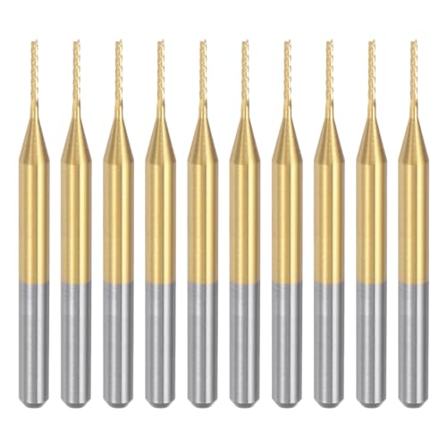 Uxcell A24031500UX0606 10Pcs 0.8Mm Titanium Coat Carbide End Mill Engraving Milling Cutter Cnc Router Bits For Pcb Machine, 1/8 Inch Shank cover