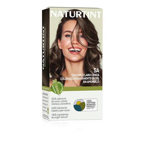 NATURTINT Biobased | Coloración Permanente Sin Amoniaco | 100% Cobertura de Canas | Tinte para el Cabello Ingredientes Naturales | Color Intenso y Duradero | 5A Castaño Claro Ceniza | 170ml