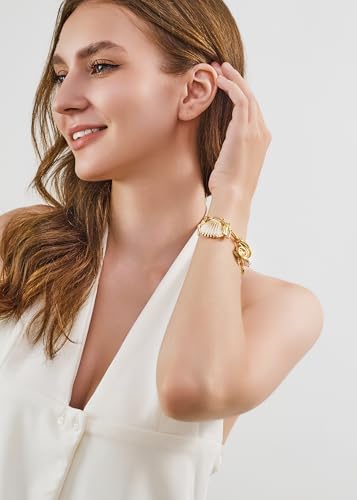 WOWORAMA Gold Shell Charm Bracelet for Women Chunky Gold Seashell Starfish Bracelet Boho Summer Beach Charm Bracelets Hawaiian Mermaid Jewelry2
