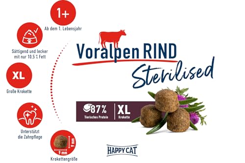 Happy Cat Sterilised Katzenfutter Voralpen-Rind kastriert, 1,3 kg