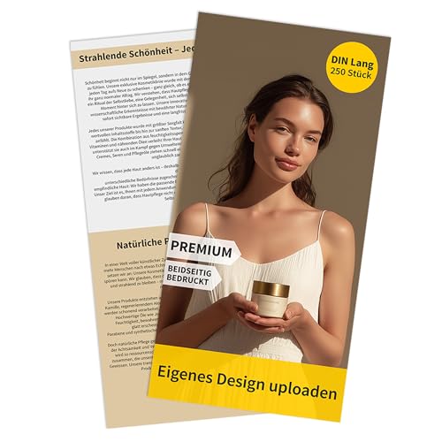 DRUCK.DE Flyer 250 Stück DIN Lang Hoch Beidseitig Bedruckt | Premium 250 g/m² Papier Matt | Personalisierbar | Werbung Marketing DRUCK.DE Flyer 250 Stück DIN Lang Hoch Beidseitig Bedruckt | Premium 250 g/m² Papier Matt | Personalisierbar | Werbung Marketing