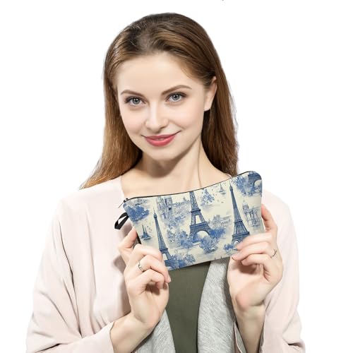 Eiffel Tower Makeup Bag - Cute Small Vintage Organizer Bag with Zipper - Paris Eiffel Tower Print Cosmetic Bag - Birthday Gifts for Women & Friends3