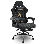 Symino Gaming Stuhl Racing Gamer Stuhl - Ergonomischer Gaming Sessel mit Lendenwirbelstütze, Verstellbare Armlehnen, Gaming Chair mit Fußstütze Vintage PU Leder 200KG, Schwarz