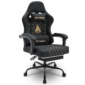 Symino Gaming Stuhl Racing Gamer Stuhl – Ergonomischer Gaming Sessel mit Lendenwirbelstütze, Verstellbare Armlehnen, Gaming Chair mit Fußstütze Vintage PU Leder 200KG, Schwarz