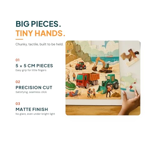 Image of Beach Builders Construction Vehicle Jigsaw Puzzle | 48 Pieces | Ages 4, 5, 6, 7 Years | Premium Montessori Toy & Quiet Time Activity | Birthday Gift or Return Gift for Kids