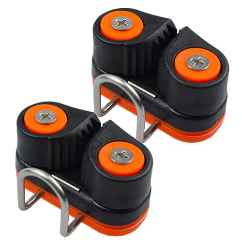 RANDDER Cam Cleats with Wire Flaired Leading Ring Nylon Cammatic Cleats for Rope 3mm-15mm Marine Boat Kayak Equipment Fast Entry (Orange One Size(Pack of 2))