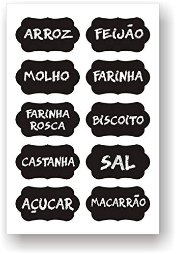 Adesivo Etiqueta Lousa Preto Fosco Pote Mantimentos Kit C/ 24