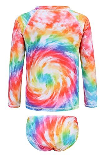 Image of Aisyee Girls Long Sleeve Rash Guard Set Two Piece Swimsuits Tie Dye Bathing Suits for Kids UPF 50+ Swim Shirts