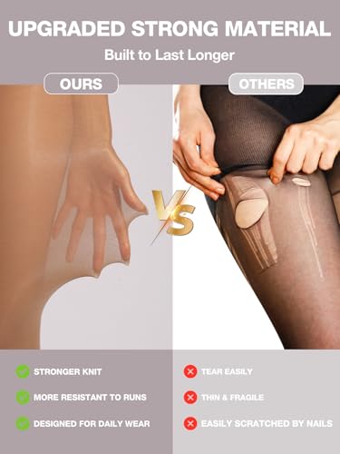 Image of Indestructible Tights for Women, Rip Resistant Durability T-Crotch Pantyhose Semi Sheer High Waist Stockings