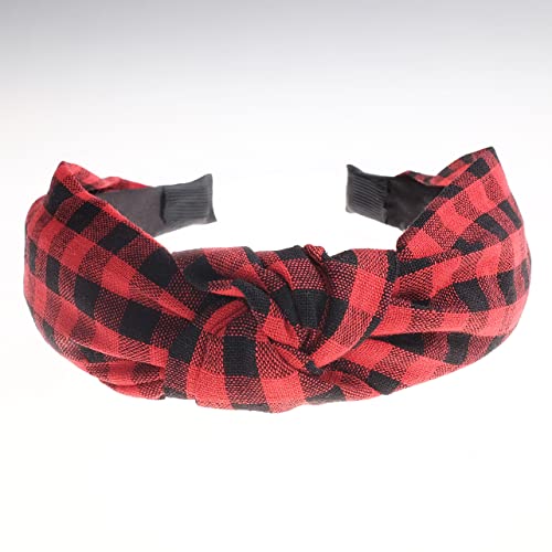 Vivian & Vincent 2 Pack Of Womens Vintage Plaid Headbands Headwraps Hair Band Valentines Gifts For Her Buffalo Plaid Black And Red thumb #2