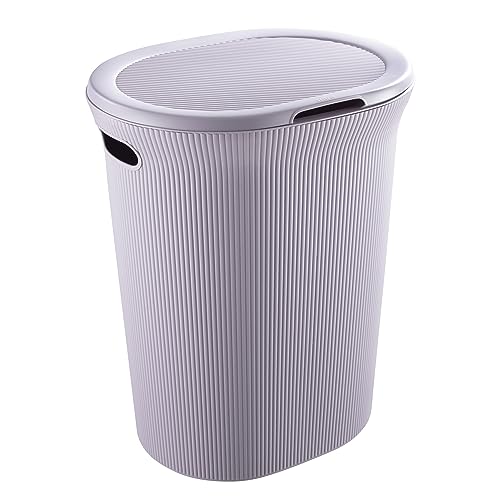 Image of Superio Ribbed Collection - Decorative Plastic Laundry Basket & Laundry Hamper with Lid and Cut-Out Handles, Lilac (Set of 2) Organzier for Bedroom Bathroom College Dorm Room