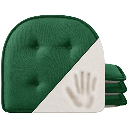 Cozyide U-Shaped Chair Cushions For Dining Chairs 4 Pack, Memory Foam Chair Pads With Tufted Design And Non-Slip Backing, 17" X 16", Forest Green #TOP1