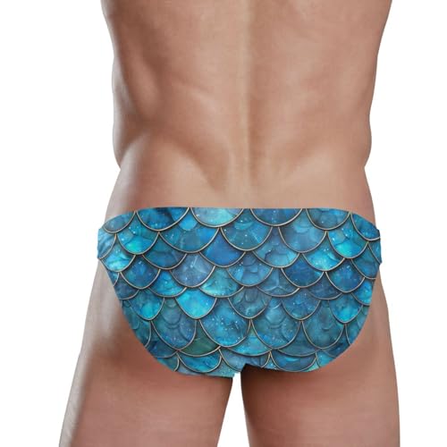 Men's Blue Mermaid Scale Swim Briefs Bikini Swimsuit S 202b33304