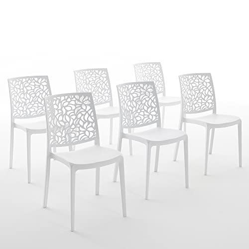 RATTATAN Anna - Chaises en résine renforcée de Fibre de Verre, empilables, Usage intérieur et extérieur (6, Blanche)