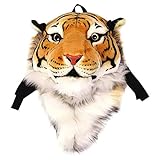 NEEVAS Backpack Stuffed Tiger Head 3D Simulation Personalised Lion Knapsack Shoulders Bag Animal Head Plush Rucksack (Yellow Tiger Head)