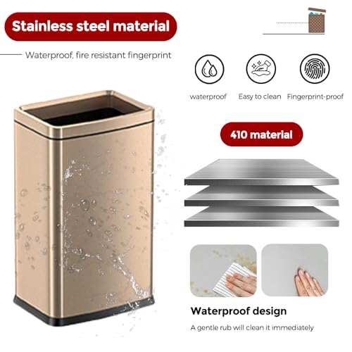Image of 25L /6.6GAL Large Kitchen Trash Can,Tall Open Top Garbage Can,11.81 * 8.66 * 19.68inces,Smooth,Stainless Steel,Commercial,Hospital, Airport