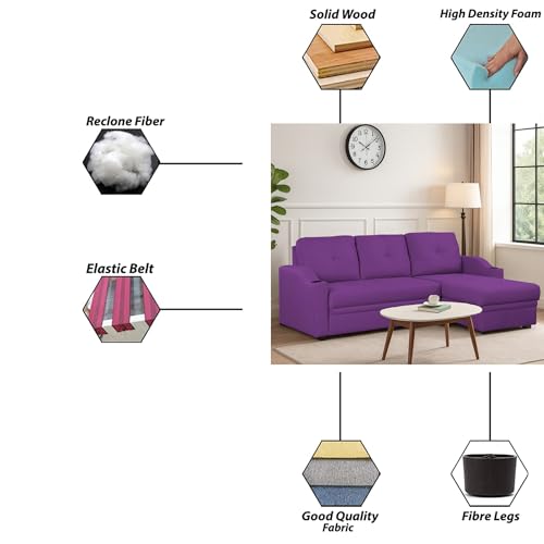 Image of Casaliving Ravonna RHS 4 Seater L Shape Corner Sofa Cum Bed for Living Room (Purple Fabric) Premium Fabric Sofa