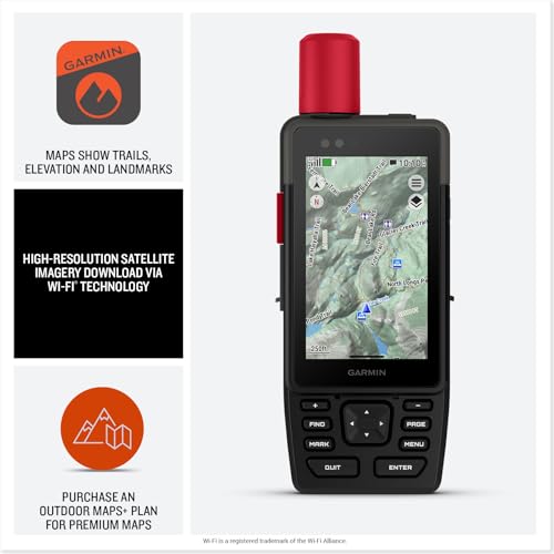 Image of Garmin GPSMAP H1i Plus Rugged Hiking Premium GPS Handheld Navigator with inReach Plus Satellite Technology to Share Text, Photos, Voice Messages, SOS Off-Grid, Long Battery Life, Preloaded Maps Bundle