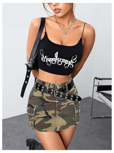 Milumia Women's Denim Skirt Camo Print Low Waisted Flap Pocket Jean Cargo Skirts3