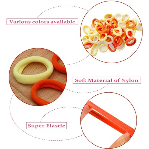 Image of Diversa Cotton Mini Rubber Bands Elastic Hair Ties, Small Baby Hair Bobbles Ponytail Holder for Kids Girls & Women, 2.5 cm in Diameter, Pack of 100 (Orange)