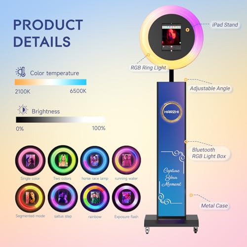 Image of HARZHI Portable Photo Booth Compatible with iPad, Photo Booth Stand Shell, Perfect for Weddings and Parties, Free ChackTok Membership, Free Custom Logo, with Flight Case (Black, Photobooth-Pro)