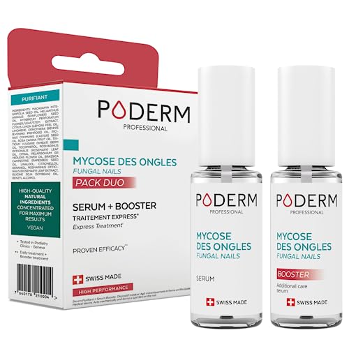 PODERM - LOT MYCOSE ONGLE SEVÈRE 2 PRODUITS | 2 Best Sellers | Traitement complet spécial Mycose difficile à traiter | Soin professionnel pied/main | Facile & rapide | Swiss Made