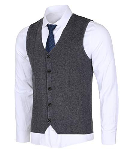 Yingqible Men's V-Neck Casual Slim Fit Business Dress Suit 5 Buttons Vest Waistcoat Gray
