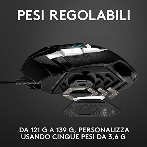 Mouse-da-gioco-cablato-ad-alte-prestazioni-Logitech-G502-HERO-Special-Edition-sensore-HERO-25K-25600-DPI-RGB-peso-regolabile-11-pulsanti-programmabili-PCMac-bianco-e-nero