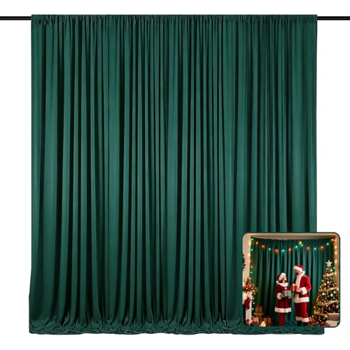 Image of 2 Panels Dark Green Backdrop Curtain, 10 x 10 Feet Polyester Background Curtains for Parties, Weddings, Baby Showers, Halloween, Christmas, Birthday Party Photoshoot Backdrop Curtains Decorations