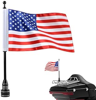 Rear Motorcycle American Flag USA and Black Flag Pole Mount - 6 x 9 Double Sided USA Flag Fits 1/2