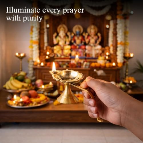 Image of Klassic Pure Brass 4.9 Inch Medium Arti Diya for Puja | Traditional Deepak for Home Temple Mandir & Daily Pooja | Decorative Brass Oil Lamp for Diwali Gifting & Festive Decor | Pack of 1