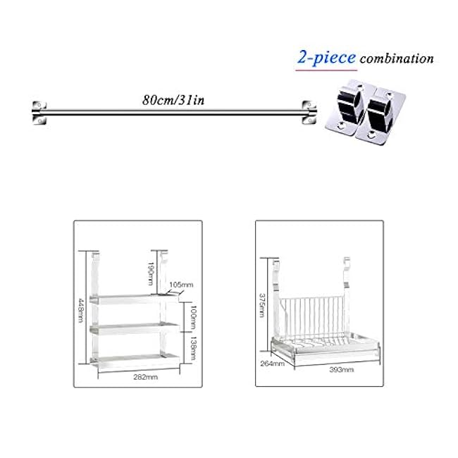 Wall-Mounted Kitchen Dish Drying Rack Multifunctional Storage Shelf, Cutlery Holder Over The Sink, Stainless Steel Dish Drainer Rack,60/80Cm Long Pole/B Combination (F Combination) ()
