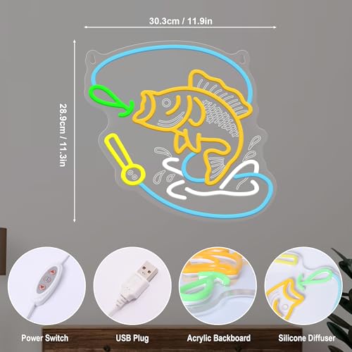 Image of Ammonite Fishing Neon Sign, LED Neon Lights for Room Wall Table Decor Art, Home Party Birthday Holiday Gift for Fishing Lovers Kids Teens Adults