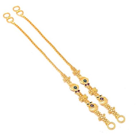 Jewar Earrings 1, 2, 3 Layer Kan Chain Gold Tone Ad Cz White Stones Gold Plated Kanoti Crystal Ear to Hair Accessory Ear Thread for Women (design-1) Cover